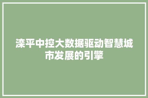 滦平中控大数据驱动智慧城市发展的引擎