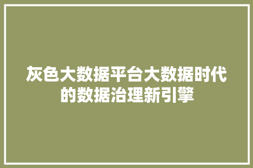 灰色大数据平台大数据时代的数据治理新引擎