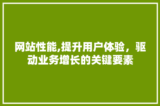 网站性能,提升用户体验，驱动业务增长的关键要素