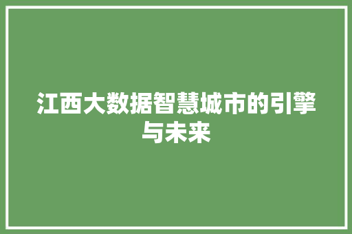 江西大数据智慧城市的引擎与未来 江西大数据智慧城市的引擎与未来