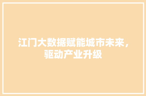 江门大数据赋能城市未来，驱动产业升级