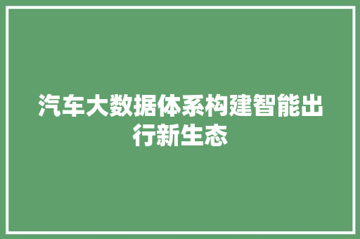 汽车大数据体系构建智能出行新生态