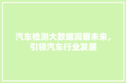 汽车检测大数据洞察未来，引领汽车行业发展