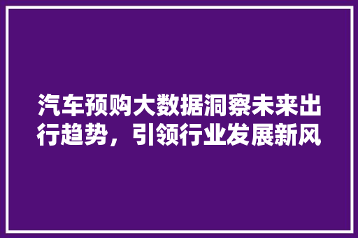 汽车预购大数据洞察未来出行趋势，引领行业发展新风向