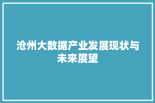 沧州大数据产业发展现状与未来展望