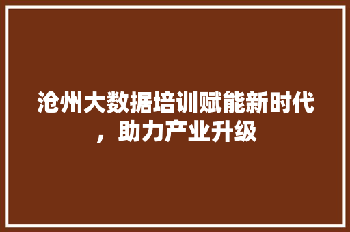 沧州大数据培训赋能新时代，助力产业升级