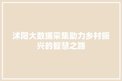 沭阳大数据采集助力乡村振兴的智慧之路