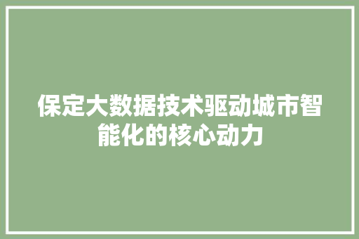 保定大数据技术驱动城市智能化的核心动力