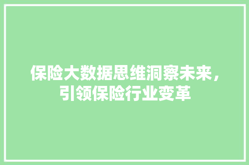 保险大数据思维洞察未来，引领保险行业变革