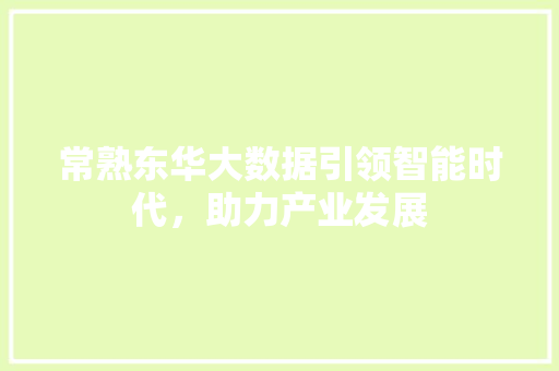 常熟东华大数据引领智能时代，助力产业发展