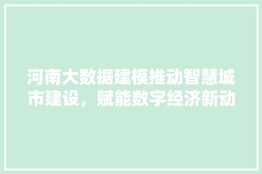 河南大数据建模推动智慧城市建设，赋能数字经济新动能