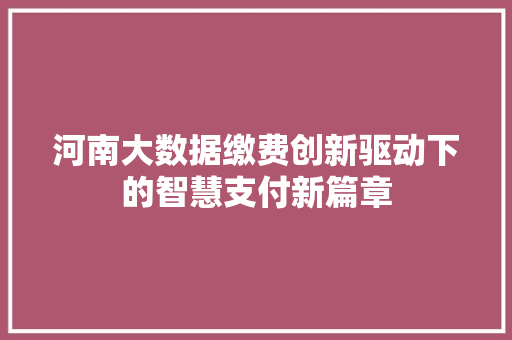 河南大数据缴费创新驱动下的智慧支付新篇章