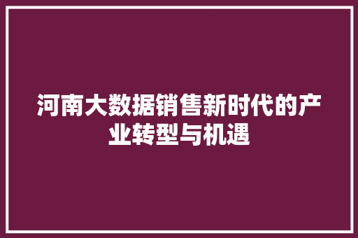 河南大数据销售新时代的产业转型与机遇