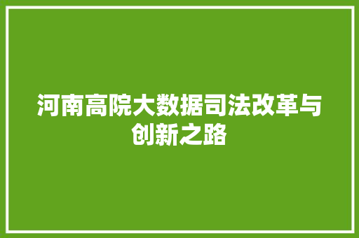 河南高院大数据司法改革与创新之路
