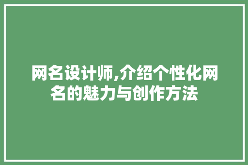 网名设计师,介绍个性化网名的魅力与创作方法