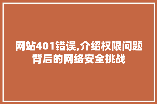 网站401错误,介绍权限问题背后的网络安全挑战