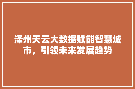 泽州天云大数据赋能智慧城市，引领未来发展趋势 SEO教程