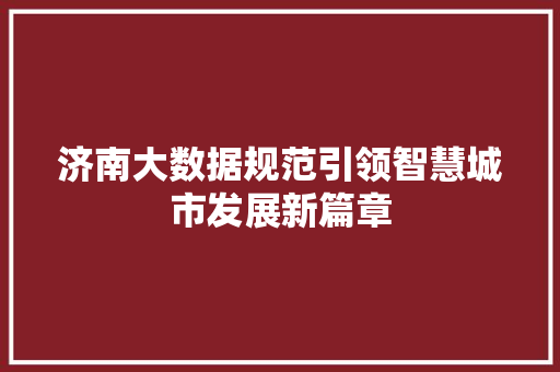 济南大数据规范引领智慧城市发展新篇章
