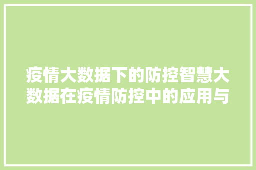 疫情大数据下的防控智慧大数据在疫情防控中的应用与价值
