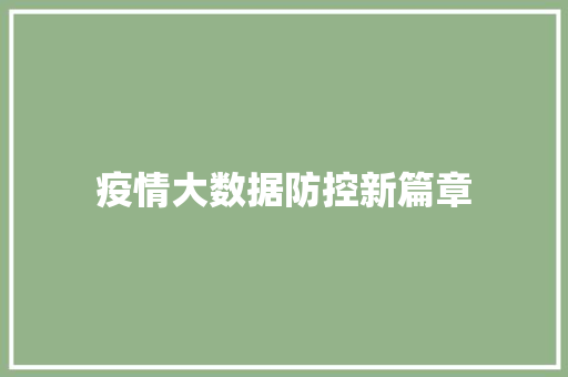 疫情大数据防控新篇章
