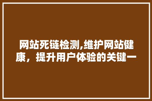 网站死链检测,维护网站健康，提升用户体验的关键一步
