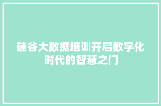 硅谷大数据培训开启数字化时代的智慧之门