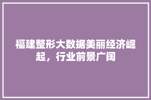 福建整形大数据美丽经济崛起，行业前景广阔 SEO教程
