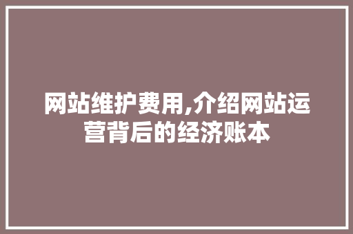 网站维护费用,介绍网站运营背后的经济账本