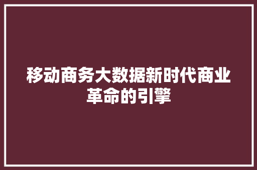 移动商务大数据新时代商业革命的引擎