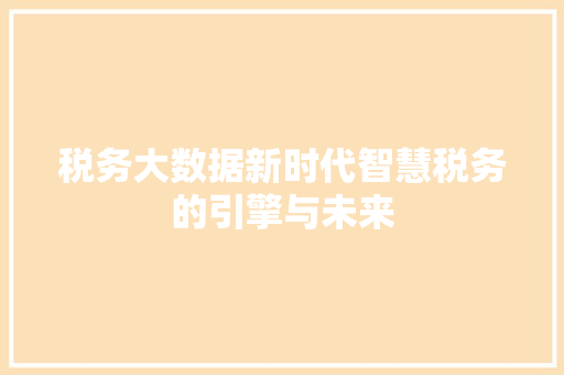税务大数据新时代智慧税务的引擎与未来