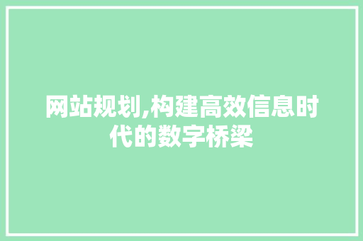 网站规划,构建高效信息时代的数字桥梁