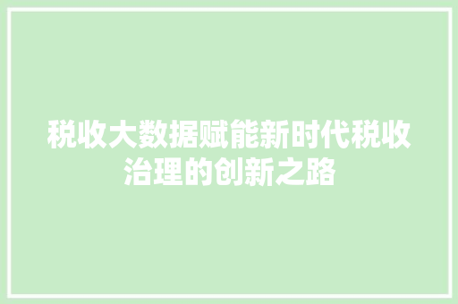 税收大数据赋能新时代税收治理的创新之路 友链在线