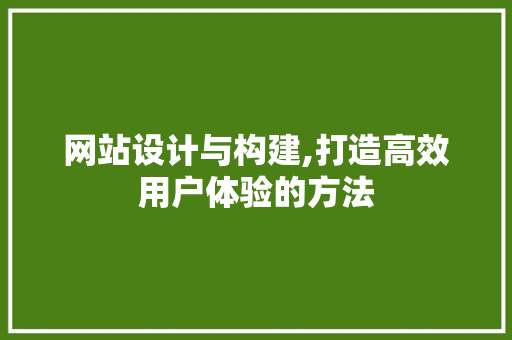 网站设计与构建,打造高效用户体验的方法