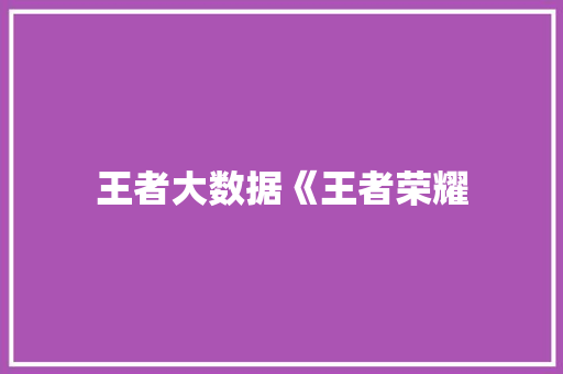 王者大数据《王者荣耀