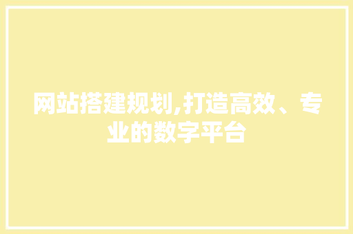 网站搭建规划,打造高效、专业的数字平台