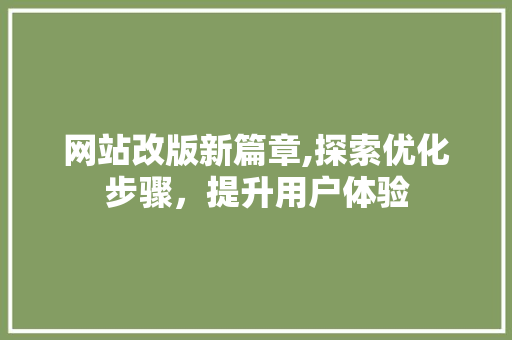 网站改版新篇章,探索优化步骤，提升用户体验