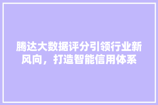 腾达大数据评分引领行业新风向，打造智能信用体系