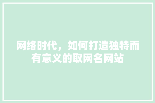 网络时代，如何打造独特而有意义的取网名网站
