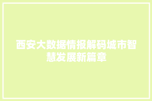 西安大数据情报解码城市智慧发展新篇章 Web前端