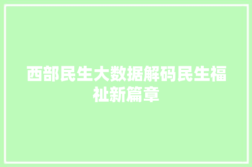 西部民生大数据解码民生福祉新篇章 建站教程