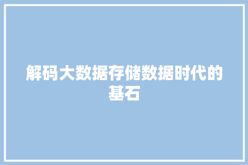 解码大数据存储数据时代的基石