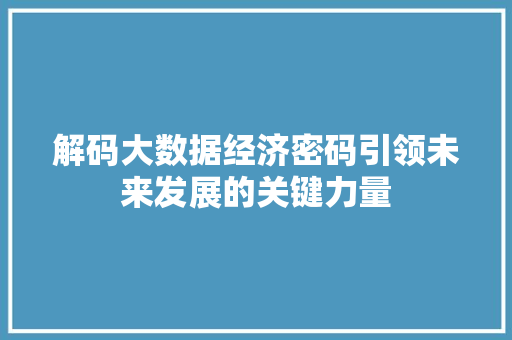 解码大数据经济密码引领未来发展的关键力量