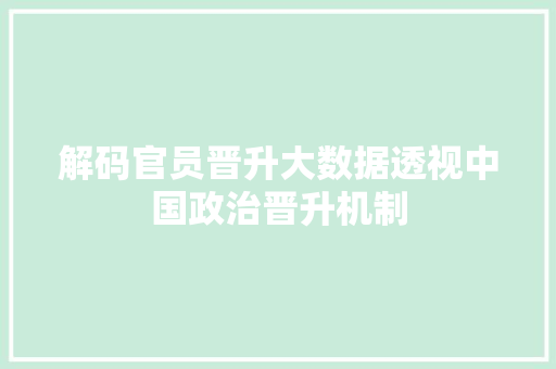 解码官员晋升大数据透视中国政治晋升机制 Web前端