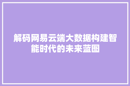 解码网易云端大数据构建智能时代的未来蓝图 友链在线