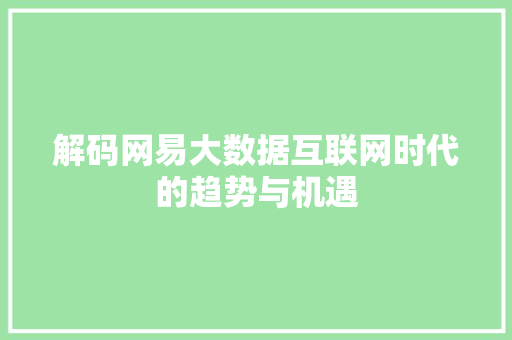 解码网易大数据互联网时代的趋势与机遇 友链在线