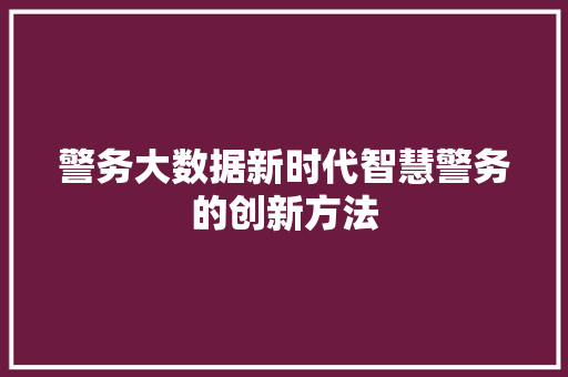 警务大数据新时代智慧警务的创新方法
