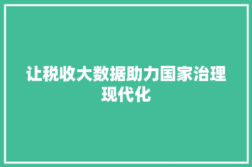 让税收大数据助力国家治理现代化
