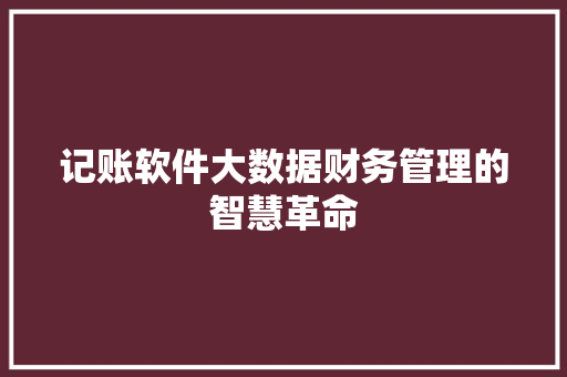 记账软件大数据财务管理的智慧革命