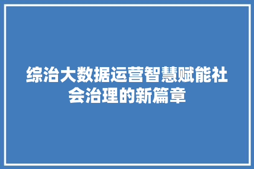 综治大数据运营智慧赋能社会治理的新篇章