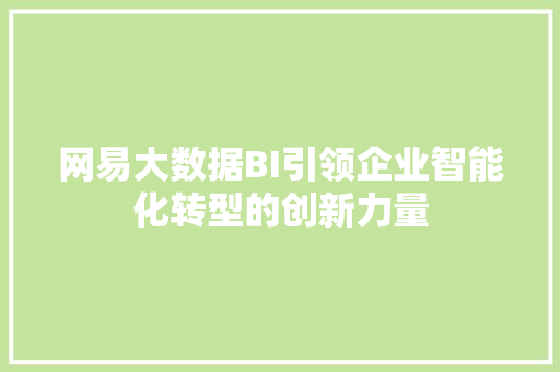网易大数据BI引领企业智能化转型的创新力量